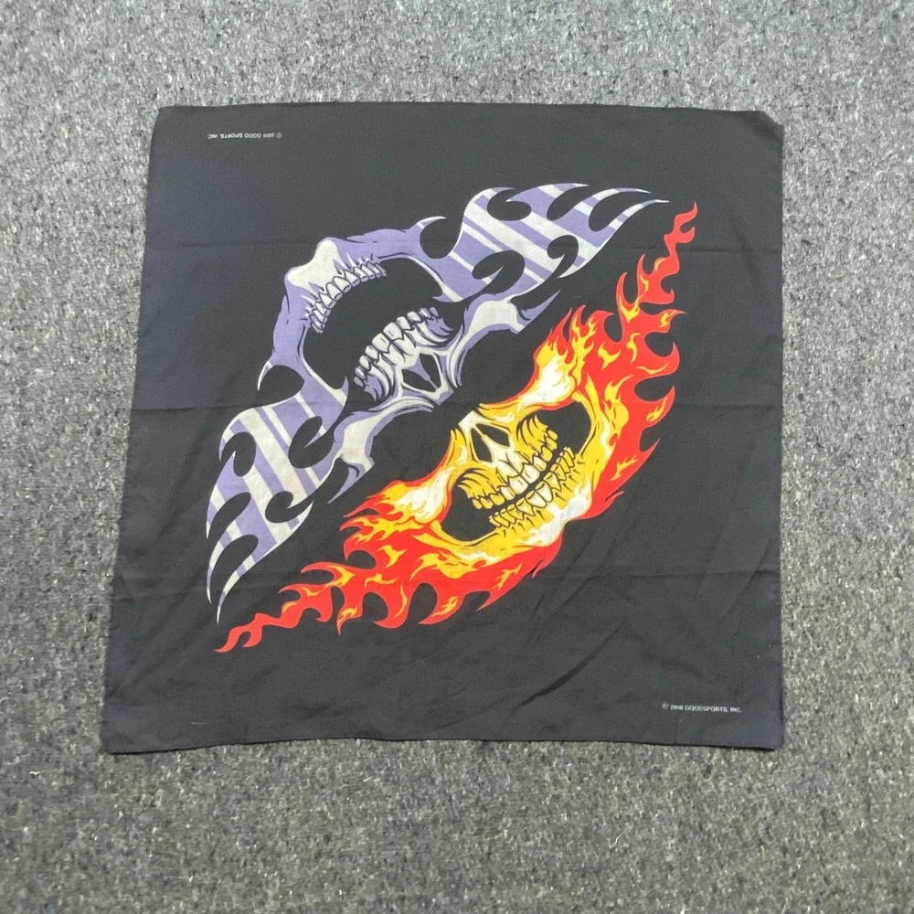 Goodsports Y2K Vintage Unisex OS Skulls Flames‎ Biker Bandana Black 2008 Graphic